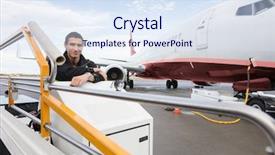  Presentation with worker abuse - Colorful PPT theme enhanced with airline crewmembers - confident male worker sitting backdrop and a sky blue colored foreground