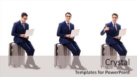  Presentation with business travel - PPT layouts having airline gate - businessman in business travel concept background and a light gray colored foreground