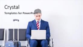  Presentation with airport lounge - Beautiful presentation theme featuring man wairing to boarding in airport lounge room backdrop and a pink colored foreground