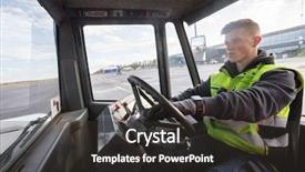  Presentation with towing - Slides with airline industry - worker driving towing truck background and a dark gray colored foreground