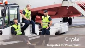  Presentation with towing - Beautiful theme featuring airline industry - workers sitting on towing truck backdrop and a gray colored foreground