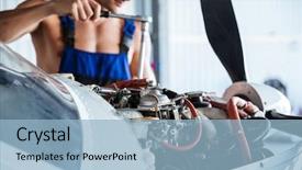  Presentation with maintenance - Audience pleasing presentation theme consisting of airline maintenance - cropped image of a repair backdrop and a light blue colored foreground