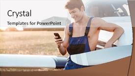  Presentation with mechanic - Slides having airline maintenance - handsome young mechanic in overall background and a light gray colored foreground