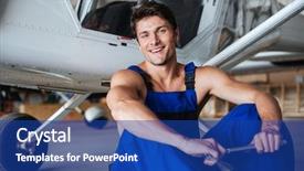  Presentation with mechanic - Cool new presentation with airline maintenance - happy smiling mechanic in overall backdrop and a ocean colored foreground
