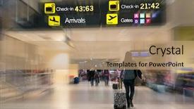  Presentation with passengers - PPT theme having airline passengers inside an airport background and a coral colored foreground