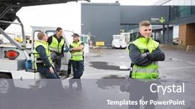  Presentation with worker - PPT theme enhanced with airline staff - confident worker standing arms crossed background and a gray colored foreground