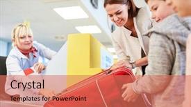  Presentation with airline - Colorful presentation enhanced with airline staff - family and children checking baggage backdrop and a coral colored foreground