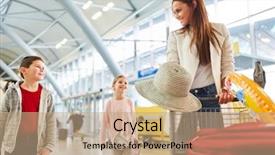  Presentation with take a trip - Beautiful presentation design featuring airline takes - mother and two children backdrop and a coral colored foreground