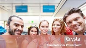  Presentation with tourism selfie - Audience pleasing theme consisting of airline takes - travel tourism and people concept backdrop and a coral colored foreground