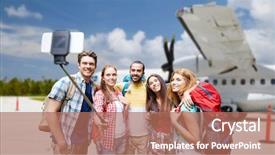  Presentation with tourism selfie - Amazing theme having airline takes - travel tourism and people concept backdrop and a coral colored foreground