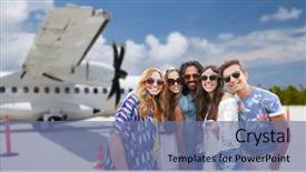  Presentation with tourism selfie - Beautiful PPT layouts featuring airline takes - travel tourism and people concept backdrop and a ocean colored foreground