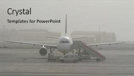  Presentation with airport runway - PPT theme with airliner fog bound background and a light gray colored foreground