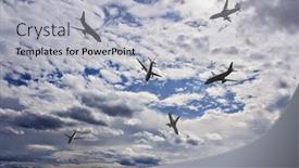  Presentation with sky - Audience pleasing presentation theme consisting of airliners-landing-in-cloudy-sky backdrop and a light gray colored foreground