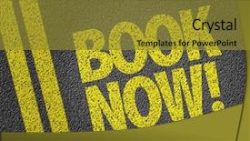  Presentation with now - Audience pleasing slide set consisting of airline hotel travel - book now written backdrop and a gold colored foreground