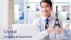  Presentation with sales - Cool new slide set with customer service airlines - sales agent working in travel backdrop and a  colored foreground