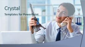  Presentation with travel agency pictures - Beautiful slide deck featuring customer service airlines - sales agent working in travel backdrop and a  colored foreground