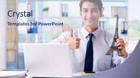  Presentation with sales - Colorful slide set enhanced with customer service airlines - sales agent working in travel backdrop and a  colored foreground