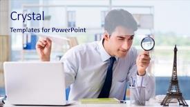  Presentation with travel agency pictures - Cool new PPT theme with customer service airlines - sales agent working in travel backdrop and a  colored foreground