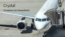  Presentation with passengers - Beautiful presentation theme featuring airlines plane prepares for passengers backdrop and a light gray colored foreground