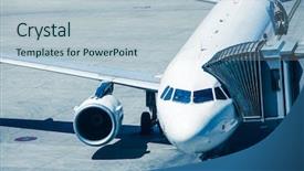  Presentation with passengers - Presentation enhanced with airlines plane prepares for passengers background and a lemonade colored foreground