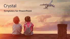  Presentation with children playing - Amazing PPT layouts having airplane - two little children playing backdrop and a lemonade colored foreground