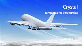  Presentation with plane - Presentation theme having airplane - white passenger plane is landing background and a cobalt blue colored foreground