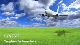  Presentation with airplane - Beautiful PPT theme featuring airplane above green field backdrop and a  colored foreground