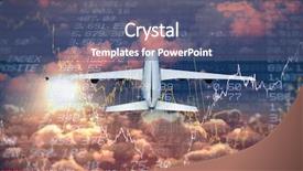  Presentation with shares - Beautiful theme featuring airplane against stocks and share backdrop and a ocean colored foreground