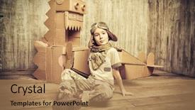  Presentation with imagination - Beautiful theme featuring airplane and dinosaur childhood fantasy backdrop and a coral colored foreground