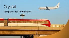  Presentation with train - PPT theme consisting of airplane and train concept image background and a light blue colored foreground