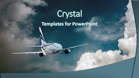  Presentation with airplane engine - Slide set consisting of airplane at flying under sky background and a ocean colored foreground