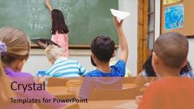  Presentation with elementary school female career day - Beautiful PPT layouts featuring airplane at the elementary school backdrop and a coral colored foreground