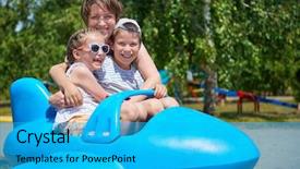  Presentation with airplane baby concept - Presentation theme enhanced with airplane attraction in city park background and a cyan colored foreground