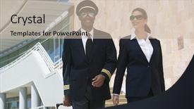  Presentation with cabin crew - Presentation theme having airplane cabin crew walking together background and a soft green colored foreground