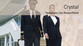  Presentation with cabin crew - Presentation theme with airplane cabin crew walking together background and a soft green colored foreground