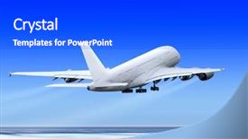  Presentation with airport runway - Cool new theme with airplane cockpit - big passenger plane is flying backdrop and a dark gray colored foreground