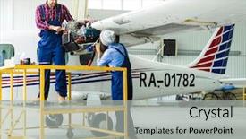  Presentation with air engine - PPT theme featuring airplane engine - air jet service background and a light gray colored foreground