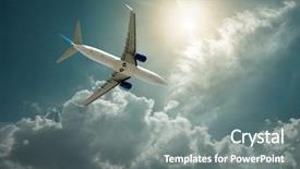  Presentation with sunny sky - Cool new PPT theme with airplane engine - aircraft at flying under sky backdrop and a gray colored foreground