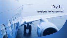  Presentation with fog - Beautiful PPT theme featuring airplane engine - airplaine exterior close up fog backdrop and a sky blue colored foreground