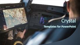  Presentation with airplane pilot - Presentation theme enhanced with airplane flight cockpit during takeoff background and a tawny brown colored foreground