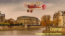  Presentation with air france - Audience pleasing PPT theme consisting of airplane flying over paris france backdrop and a tawny brown colored foreground