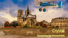  Presentation with airplane pilot - Slide set featuring airplane flying over paris france background and a tawny brown colored foreground