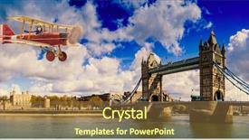  Presentation with free air traffic control tower - PPT theme with airplane flying over thames river background and a tawny brown colored foreground