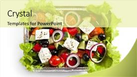  Presentation with food green earth - Presentation theme consisting of greek salad isolated over white background and a blonde colored foreground