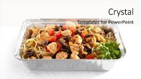  Presentation with fried chicken - Slides with airplane food - noodles with fried fillet of chicken and vegetables background and a white colored foreground