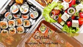  Presentation with sushi - Amazing presentation having airplane food - sushi greek salad backdrop and a coral colored foreground