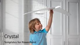 Presentation with play - Presentation design featuring airplane in hand child dream background and a light gray colored foreground