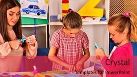  Presentation with leather craft work table - Colorful theme enhanced with airplane in kindergartener or school backdrop and a red colored foreground