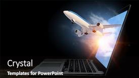  Presentation with airplane - Audience pleasing PPT layouts consisting of airplane-in-laptop-screen-mixed backdrop and a wine colored foreground