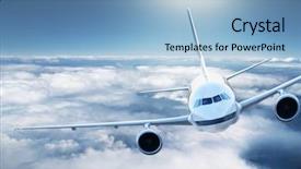 Presentation with airplane engine - Theme with airplane in the sky background and a light blue colored foreground